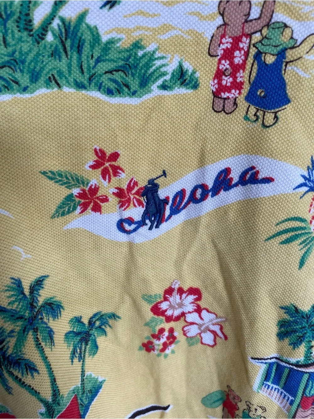 Polo Ralph Lauren Mens SZ XXL Classic Fit Yellow Mesh Hawaiian Bear Polo